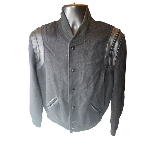 Saint Laurent Teddy Jacket Mens 52 Large Bomber Ribbed Collar Italy Paris Snap - Picture 11 of 16